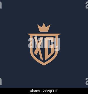 XG monogram initial logo with shield and crown style design ideas Stock Vector