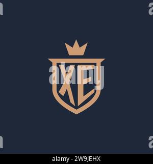 XE monogram initial logo with shield and crown style design ideas Stock Vector