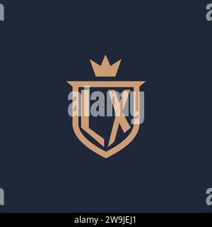 LX monogram initial logo with shield and crown style design ideas Stock Vector