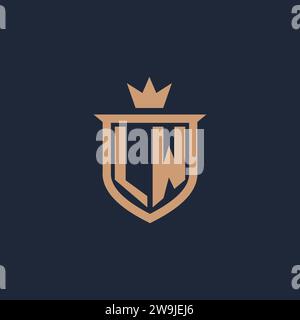LW monogram initial logo with shield and crown style design ideas Stock Vector