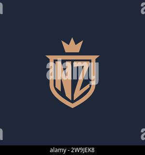 NZ monogram initial logo with shield and crown style design ideas Stock Vector