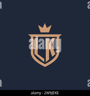 LK monogram initial logo with shield and crown style design ideas Stock Vector