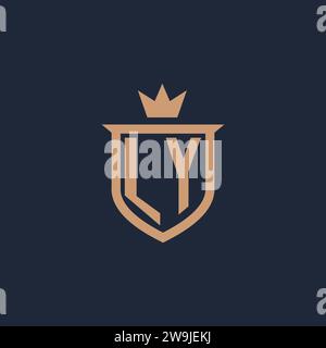 LY monogram initial logo with shield and crown style design ideas Stock Vector