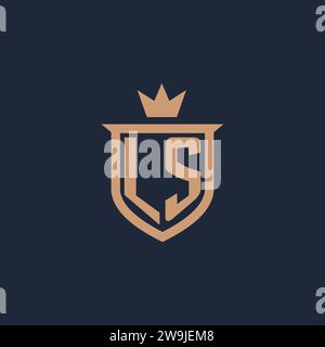 LS monogram initial logo with shield and crown style design ideas Stock Vector