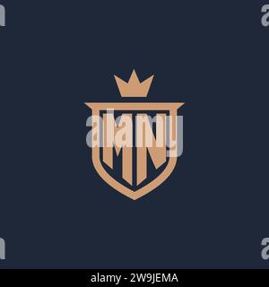 MN monogram initial logo with shield and crown style design ideas Stock Vector