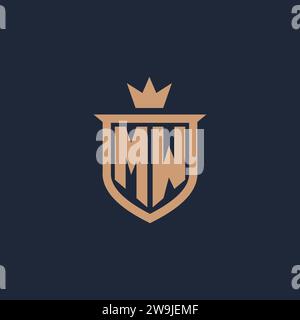 MW monogram initial logo with shield and crown style design ideas Stock Vector