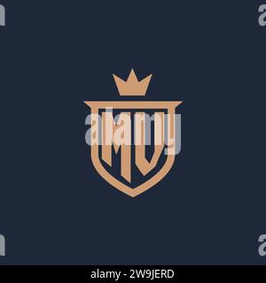 MV monogram initial logo with shield and crown style design ideas Stock Vector