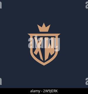 XW monogram initial logo with shield and crown style design ideas Stock Vector
