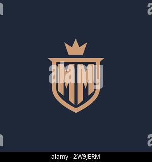 MM monogram initial logo with shield and crown style design ideas Stock Vector