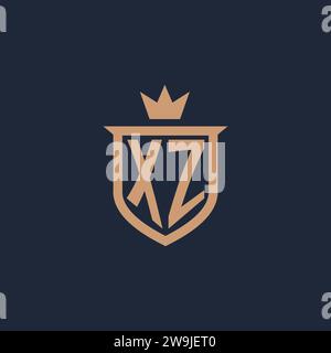 XZ monogram initial logo with shield and crown style design ideas Stock Vector