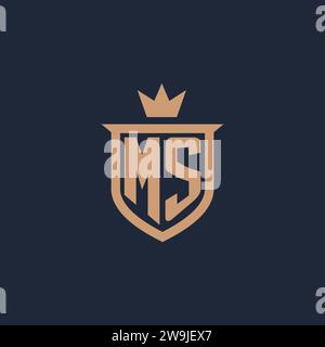 MS monogram initial logo with shield and crown style design ideas Stock Vector