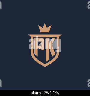 PK monogram initial logo with shield and crown style design ideas Stock Vector