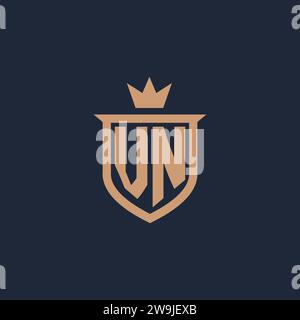 VN monogram initial logo with shield and crown style design ideas Stock Vector