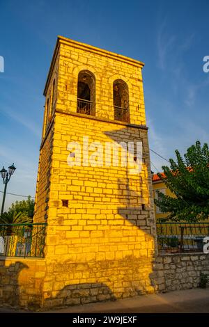 Tower for the Church of Agioi Apostoloi (Church of the Holy Apostles) in Katomeri on the island of Meganisi Stock Photo