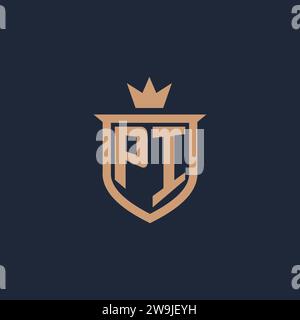 PI monogram initial logo with shield and crown style design ideas Stock Vector