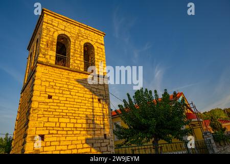 Tower for the Church of Agioi Apostoloi (Church of the Holy Apostles) in Katomeri on the island of Meganisi Stock Photo