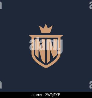NN monogram initial logo with shield and crown style design ideas Stock Vector