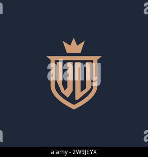 VU monogram initial logo with shield and crown style design ideas Stock Vector