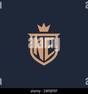 NE monogram initial logo with shield and crown style design ideas Stock Vector