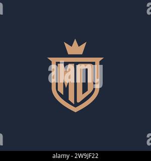 MO monogram initial logo with shield and crown style design ideas Stock Vector