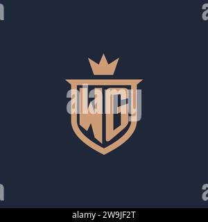 WG monogram initial logo with shield and crown style design ideas Stock Vector