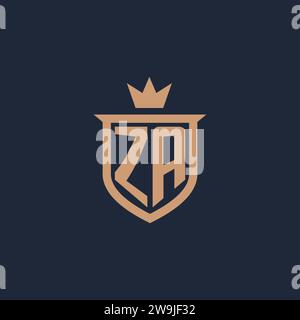 ZA monogram initial logo with shield and crown style design ideas Stock Vector