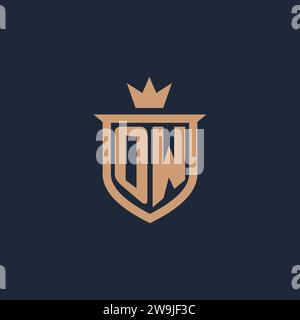 OW monogram initial logo with shield and crown style design ideas Stock Vector