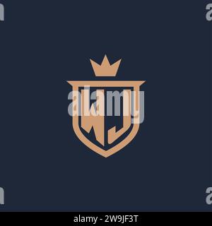 WJ monogram initial logo with shield and crown style design ideas Stock Vector