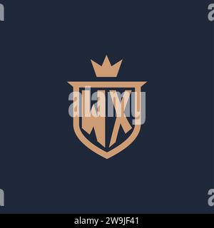 WX monogram initial logo with shield and crown style design ideas Stock Vector