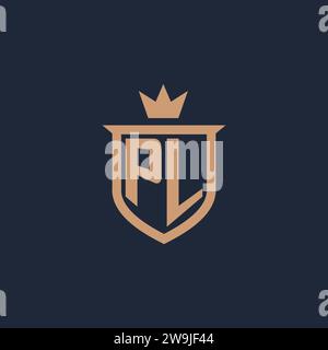 PL monogram initial logo with shield and crown style design ideas Stock Vector