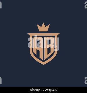 AB monogram initial logo with shield and crown style design ideas Stock Vector