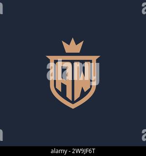 AW monogram initial logo with shield and crown style design ideas Stock Vector