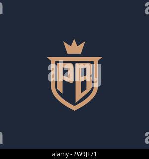 PB monogram initial logo with shield and crown style design ideas Stock Vector