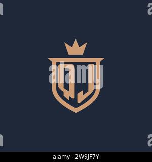 QJ monogram initial logo with shield and crown style design ideas Stock Vector