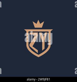 ZY monogram initial logo with shield and crown style design ideas Stock Vector
