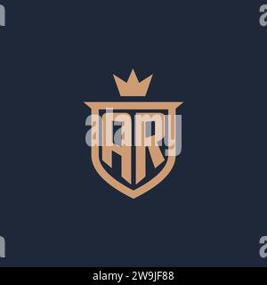 AR monogram initial logo with shield and crown style design ideas Stock Vector