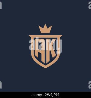 AK monogram initial logo with shield and crown style design ideas Stock Vector