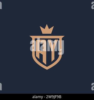 AY monogram initial logo with shield and crown style design ideas Stock Vector