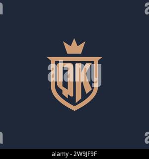 QK monogram initial logo with shield and crown style design ideas Stock Vector