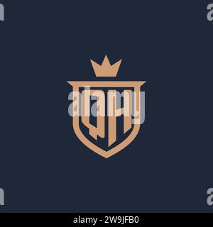 QH monogram initial logo with shield and crown style design ideas Stock Vector