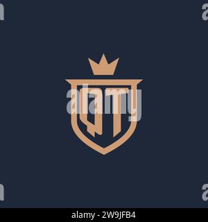 QT monogram initial logo with shield and crown style design ideas Stock Vector