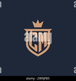 CM monogram initial logo with shield and crown style design ideas Stock Vector