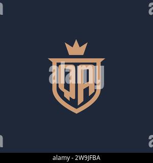 QA monogram initial logo with shield and crown style design ideas Stock Vector