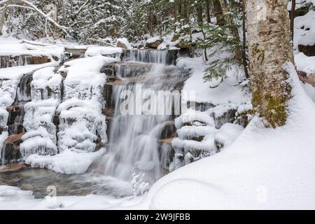 Franconia Notch State Park - Stairs Falls on Dry Brook in the White Mountains, New Hampshire USA. This waterfall is located along the Falling Waters T Stock Photo