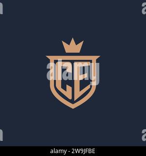 CE monogram initial logo with shield and crown style design ideas Stock Vector