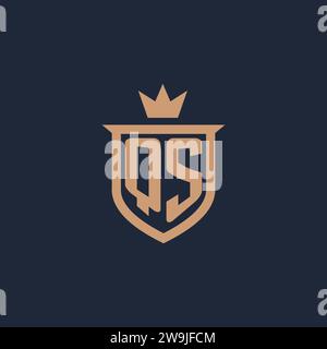 QS monogram initial logo with shield and crown style design ideas Stock Vector