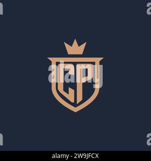 CP monogram initial logo with shield and crown style design ideas Stock Vector
