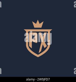 PX monogram initial logo with shield and crown style design ideas Stock Vector