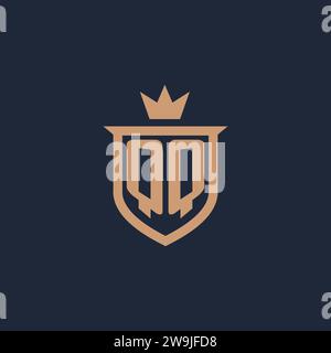 QQ monogram initial logo with shield and crown style design ideas Stock Vector