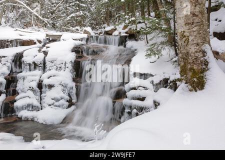 Franconia Notch State Park - Stairs Falls on Dry Brook in the White Mountains, New Hampshire USA. This waterfall is located along the Falling Waters T Stock Photo